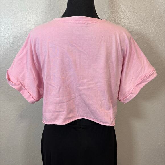 FOREVER 21 Cropped TShirt SzL Pink Basic Retro Girl Power Urban Barbie Feminine - Picture 3 of 8